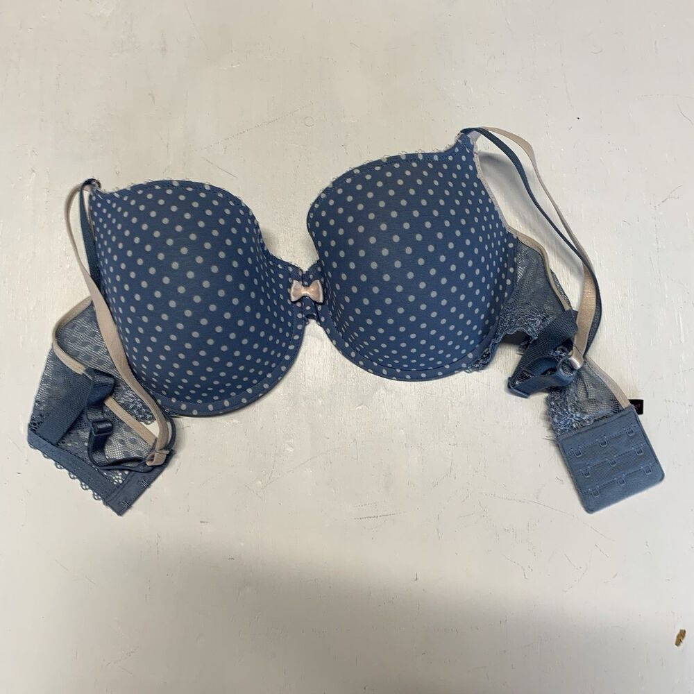 Passionata Padded Bra Size 32DD Underwired Light Blue Dots